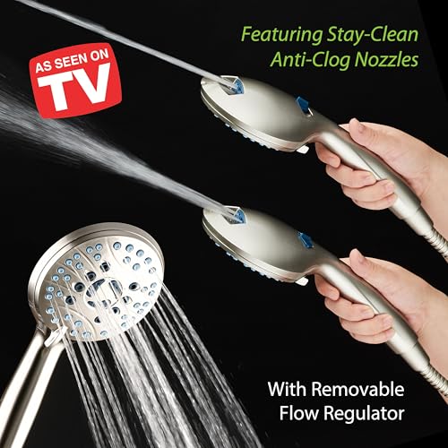 AquaCare 8-mode High Pressure Handheld Shower Head with 2-mode Power Wash - color: Satin Nickel, style: 2.5 Gallon Per Minute