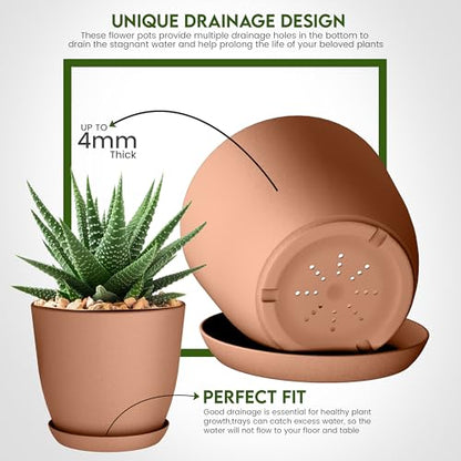 Plant Pots Indoor with Drainage, 5 Pack Multi-Size Planters Set, Terracotta - color: Terracotta, size: Pack of 5