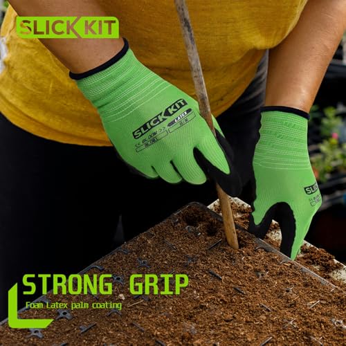 6 Pairs Gardening Gloves for Women & Men, Spring Green & White - size: Small/7