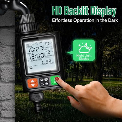 Sprinkler Timer for Garden Hose,10 Independent Watering Programs,Automatic Rain Delay,Outdoor Faucet Water Timer with Manual Mode,3.3" LCD Display,IP54 Waterproof for Lawn Yard Irrigation