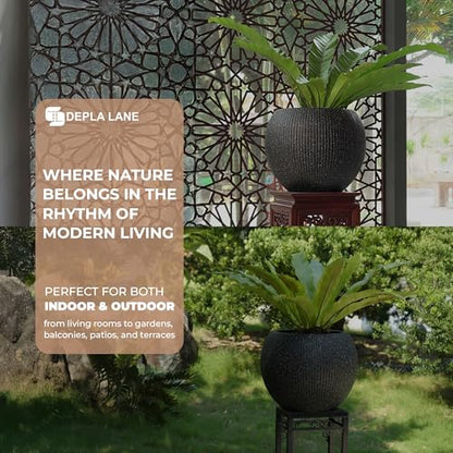 Marlo Fiberstone Round Planter, Ribbed Finishes (L, Black) - color: Ribbed Black, size: 21.3"D x 16.5"H