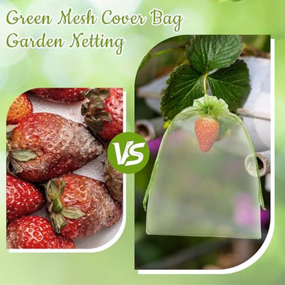 100PCS 8"x12" Fruit Protection Bags, Reusable Drawstring Mesh Fruit Covers Bags for Garden Trees – Green Fruit Netting Bags for Vegetables, Apples, Peaches, Grapes, Tomatoes, Citrus - size: 8x12 Inch