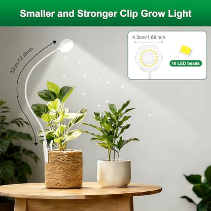 Hywyimlait Indoor Pot Clip Plant Grow Light, Full Spectrum LED Growing Lamp, 4 Grade Dimmable, Timing Function 6/12/16H, Easy Installation for Small Plants, Succulents, White, 3 Pack - size: 3 Pack