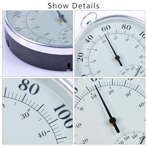 Indoor Outdoor Thermometer - Weather Dial Hygrometer Thermometer, No Battery Required Hanging Hygrometer for Wall, Table, Car, Greenhouse or Decorative, Round 4" in Diameter