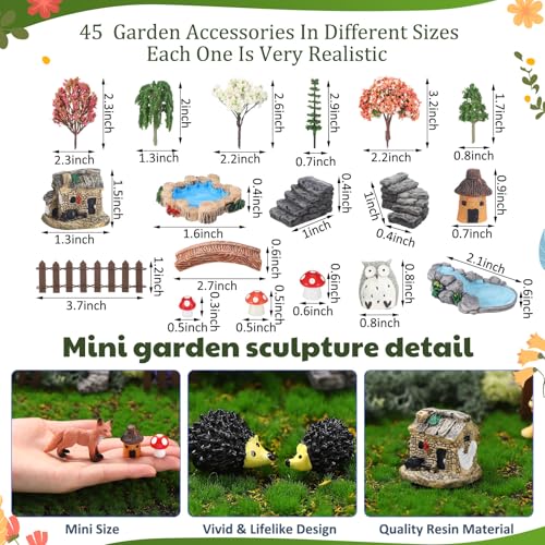 Chunful 45 Pcs Fairy Garden Miniatures Resin Animals Forest Terrarium Decor