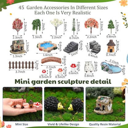 Chunful 45 Pcs Fairy Garden Miniatures Resin Animals Forest Terrarium Decor