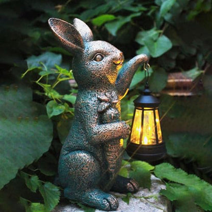 Solar Garden Statues -Rabbit Lantern Outdoor Handmade Resin Statue with LED Light, Cute Carrot Holder for Patio, Yard, Gift Ideas (rabbit2) - color: rabbit2