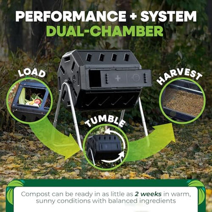 FCMP Outdoor IM4000 Dual Chamber Tumbling Composter (37 Gallon) - size: 37 gallon