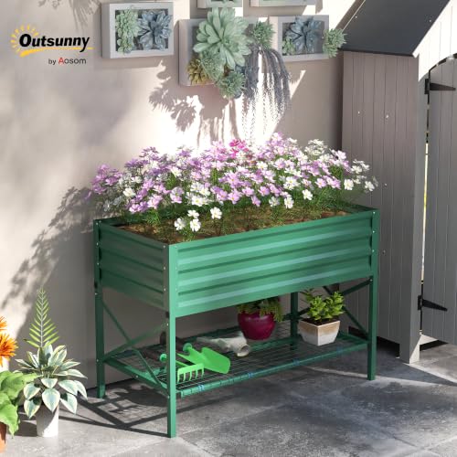 Outsunny Raised Garden Bed with Galvanized Steel Frame, Green - color: Green