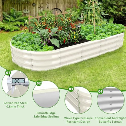 TBMLC Oval White Galvanized Planter Box, Metal Raised Garden Bed 6X3X1 FT - color: White, size: 6X3X1 FT