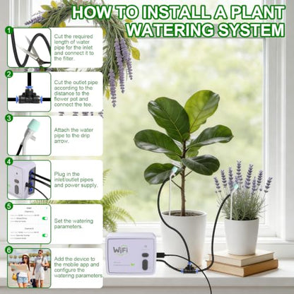 BZONE Dual Channel Automatic Watering System, Timer Drip Irrigation Kit - color: white