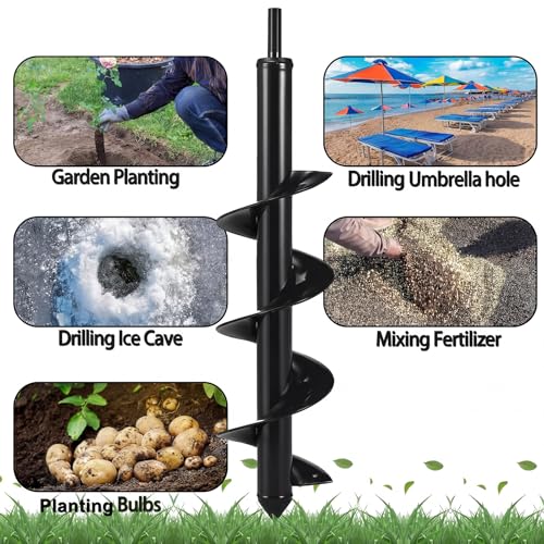 4 x 16'' Heavy Duty Auger Drill Bit for Planting, Black - color: Black