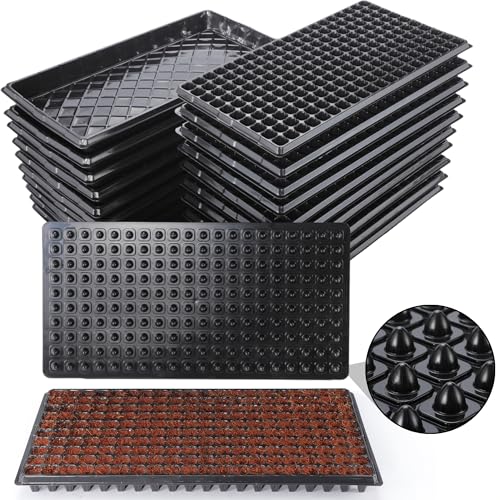 200 Cell Seed Starter Trays with Dibber – 20 Pack Reusable Seedling Trays for Germination Propagation, 200 Hole Soil Digger for Quickly Setting Out, Gift for Gardener - size: 200 cell 10sets
