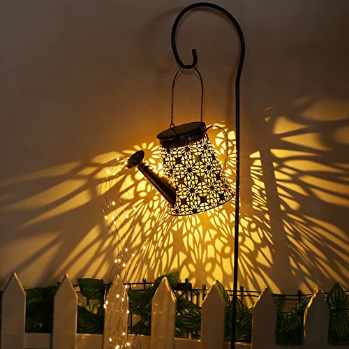 Solar Watering Can Light,Large Metal Hanging Garden Decorative Lights - color: Yellow