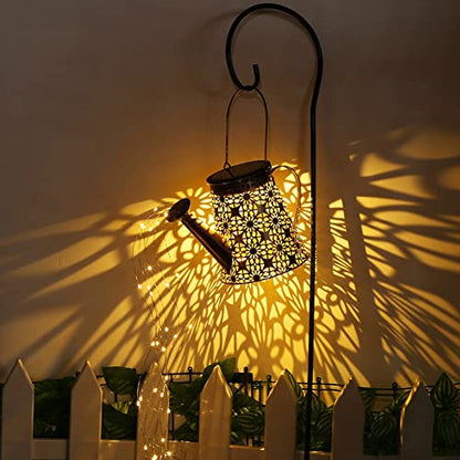 Solar Watering Can Light,Large Metal Hanging Garden Decorative Lights - color: Yellow