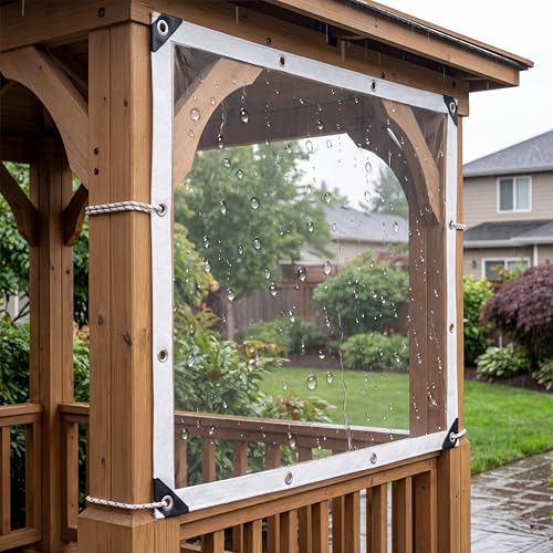 Heavy Duty Clear Tarp Waterproof, 14 Mil Thick Plastic Sheeting with Metal Grommets, Tear-Resistant Clear Vinyl Roll for Greenhouse Cover, Patio Enclosure and Camping, 420g/m²(8x16ft) - size: 8x16ft