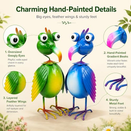 Loscarol 2-Pack Metal Bird Garden Statues, 11.8 Inch Outdoor Yard Decor