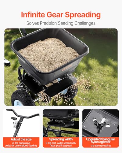 VEVOR Broadcast Spreader 100 LBS Capacity Walk-Behind Push Spreader Black