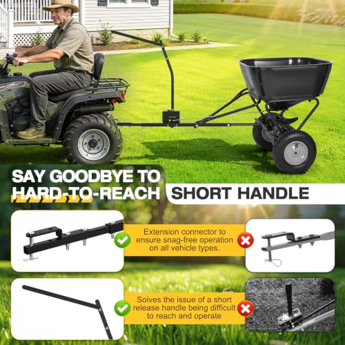 AugFir Tow Behind Broadcast Spreader, 130 LBS Capacity Lawn Fertilizer Spreader for Riding Mower, ATV, UTV & Tractor, 12 FT Spread Width Pull Behind Spreader Seeder for Grass Seed, Salt, Ice Melt