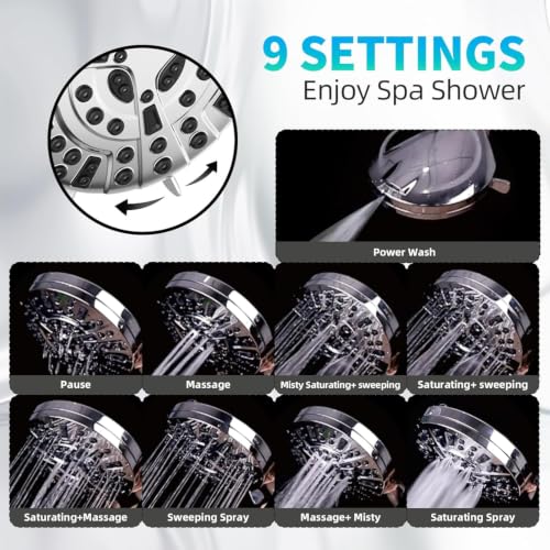 BESAQUO 9 Settings Air-Induction High Pressure Handheld shower head - color: Silver