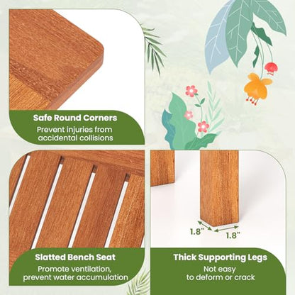 Tangkula Wooden Plant Stand, Outdoor Indoor Solid Wood Flower Pot Holder Display Shelf with Teak Oil Finish, Slatted Top, Rustic Plant Rack for Patio Garden Entryway Porch - size: 34" x 12" x 13"