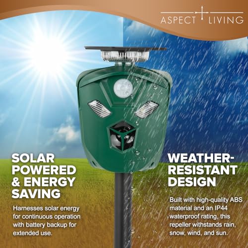 360° Ultrasonic Animal Repeller, Solar & USB, 3 PIR Sensors