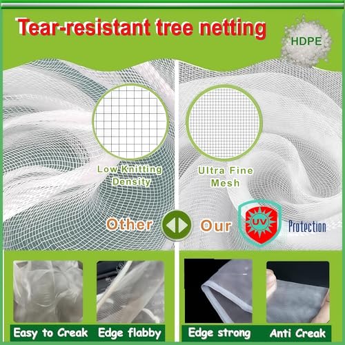 2Pack 15×15FtExtra Large Fruit Tree Netting with Drawstring & Zipper - Reusable Plant Protection Bag, Heavy Duty PE Mesh Cover for Blueberry Bushes - Blocks Birds/Deer/Squirrels - size: 15×15Ft