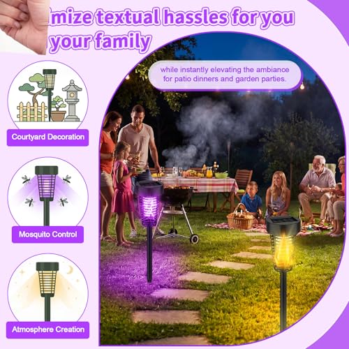 4 Pack Outdoor Solar Bug Zapper, Purple and Fire Light, Black - color: Black, size: Purple and Fire Light