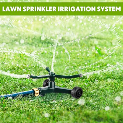 1 Pc Metal Rotary Lawn Sprinkler 3 Arm Heavy Duty 360 Degree Automatic Revolving Whirling Water Sprinkler with Wheeled Base for Lawn Yard Garden Backyard, Cover up to 538 sq ft (Green) - color: Green
