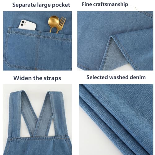 Denim Cross Back Aprons for Women with Front Pockets - color: Heart