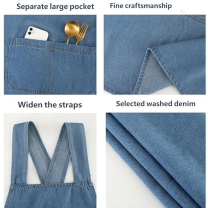 Denim Cross Back Aprons for Women with Front Pockets - color: Heart