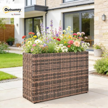 Outsunny Tall Rectangular Planter with Removable Liner PE Wicker Brown - color: Brown