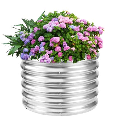 YSEJOMP 17" Tall 24" Diameter Round Raised Garden Bed Kits Outdoor Silver - color: Silver, size: 24 Dia X 16.5 inches