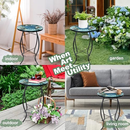 VCUTEKA Outdoor Side Table,14" Patio Accent Table Bistro Coffee End Table - color: Blue Transparent Turtle