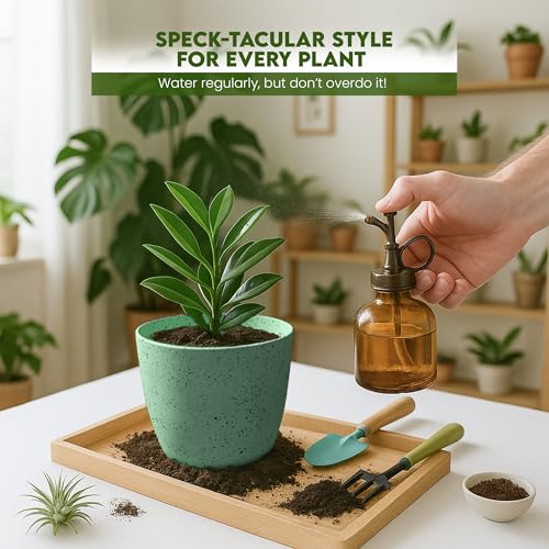 Plant Pots Indoor with Drainage 5 Pack Multi-Size Planters Set Spotty Mint - color: Speckled Mint, size: Pack of 5