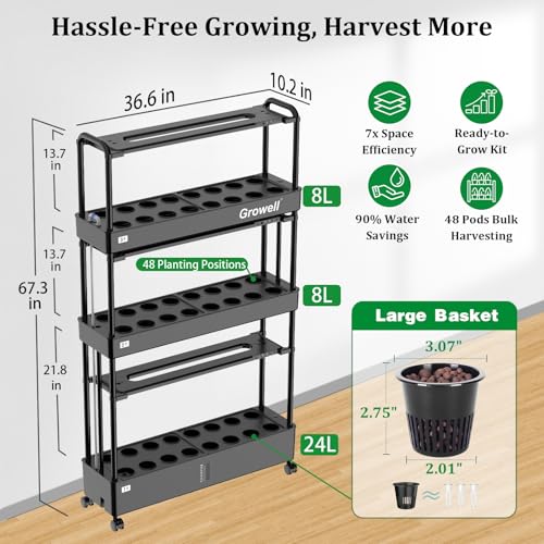 Growell Hydroponics Growing System Kit with 48 Large Buckets, Indoor Garden - size: 3-Tier/48 Large Pods
