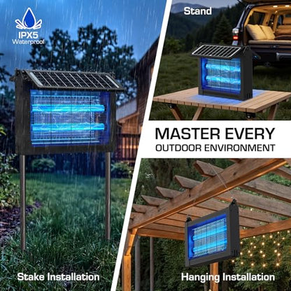 Solar Bug Zapper Outdoor with Dual Solar Panels, 4500V Mosquito Zapper - color: Black