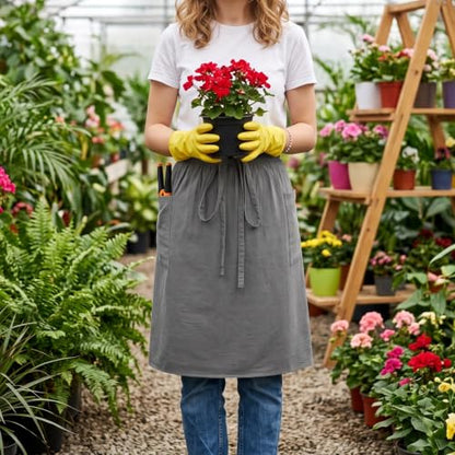 Linen Half Waist Apron for Women with Pockets Pioneer Aprons 2 Size - color: Grey