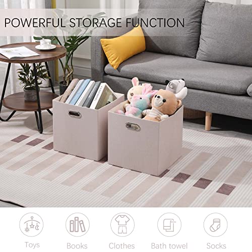 13x13x13 Inch Foldable Cube Storage Bins with Metal Handles, 4 Pack - color: Beige brown, size: 13 IN (4 Pack)