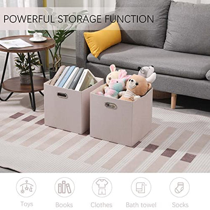 13x13x13 Inch Foldable Cube Storage Bins with Metal Handles, 4 Pack - color: Beige brown, size: 13 IN (4 Pack)
