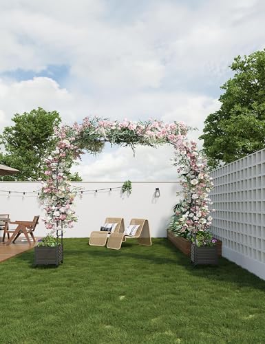 87" Rolling Garden Arch Trellis with Planter Box – Rustproof Metal Frame - size: Span 2.2
