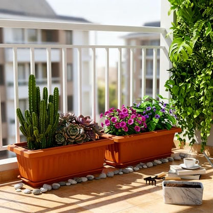 19 Inch Rectangular Plastic Planters, Terracotta, Set of 2 Window Boxes - color: Terracotta