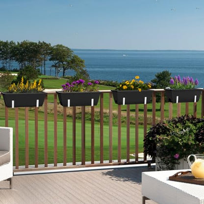 Railing Planter Box 4 Pack Window Boxes Planters with Flower Box Brackets - color: Black+white Brackets