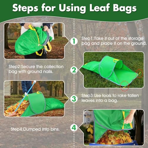 Leaf Collector with Extension Lawn Bags,Portable Pop Up Leaf Bag,Thickened Leafs Scoops,Reusable Yard Garden Bags for Leaves and Trash (2 Pack)