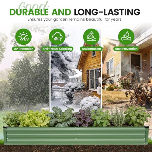 G GOOD GAIN 2Pcs Galvanized Raised Garden Bed 8x4x1ft for Herbs, OliveGreen - color: Olive Green