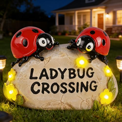 Solar Ladybug Garden Statues 4.7" Resin Ladybug Solar Lights - style: Ladybug