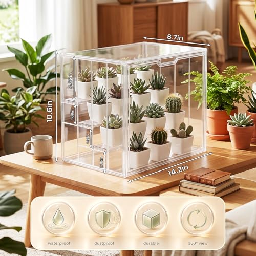Clear Mini Greenhouse Indoor, Tabletop Portable Greenhouse with Magnetic Door Small Acrylic Plant Green House for Seed Starting, Plant Grow Warmer,and Home Gardening Display