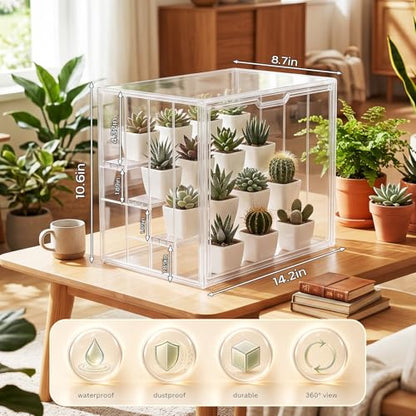 Clear Mini Greenhouse Indoor, Tabletop Portable Greenhouse with Magnetic Door Small Acrylic Plant Green House for Seed Starting, Plant Grow Warmer,and Home Gardening Display