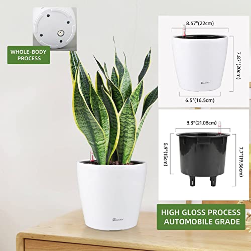 Dexceder 9x8 Self Watering Planter (White High Gloss) - color: Ceramic White, size: 9x8