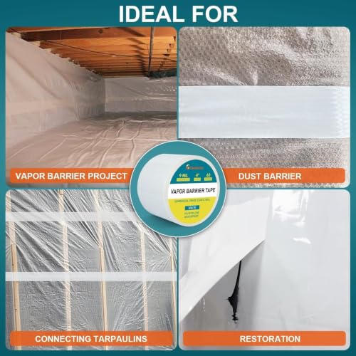 4" x 180' Vapor Barrier Tape, 9 Mil White Polyethylene Insulation Tape - size: 1 Pack